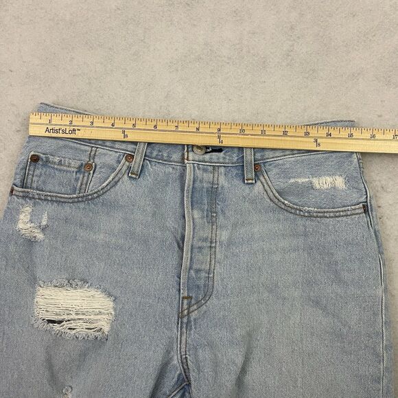 Levis 501 Jeans Womens 29X26 Blue High Rise Button Fly Crop Distressed Denim - Picture 5 of 14